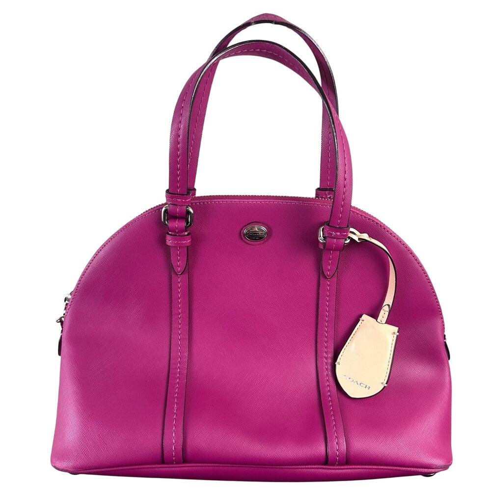 Coach F25671 Peyton Cora Dome Satchel Magenta‎ Saffiano Leather Top Handle Bag